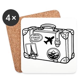 Monochromer Reisegepäckaufkleber - Untersetzer (4er-Set) - Weiß - Vorne
