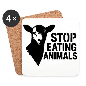 Alpaca Stop Eating Animals - Coasters (set of 4) - white - Front
