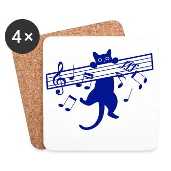 Cute Cat Music Musician Musical Instrument - Coasters (set of 4) - white - Front