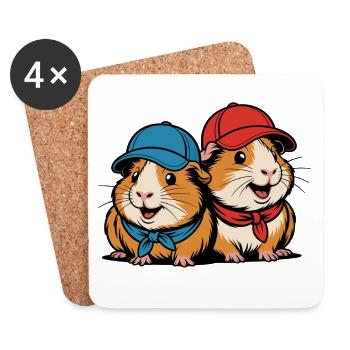 Cute Guinea Pig Friends – Funny Animal Motif - Coasters (set of 4) - white - Front