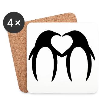 Penguin Loving Heart – Minimalist Design - Coasters (set of 4) - white - Front