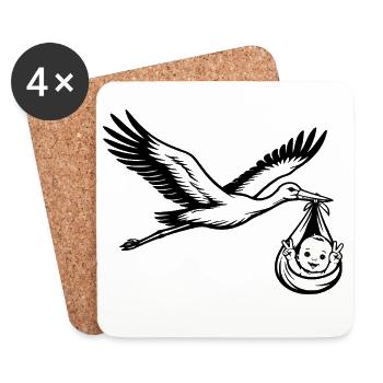 Stork with Baby in Cloth Peace Sign Black - Coasters (set of 4) - white - Front