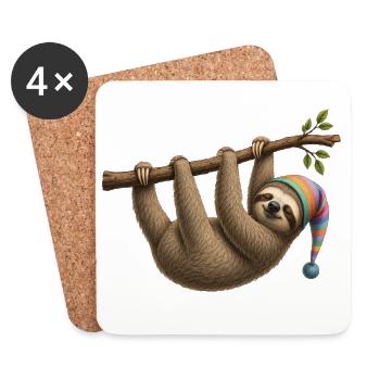 Paresseux mignon avec bonnet endormi – Motif animal relaxant - Dessous de verre (lot de 4) - blanc - Devant