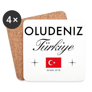 Oludeniz Türkei Koordinaten Reise Souvenir - Untersetzer (4er-Set) - Weiß - Vorne