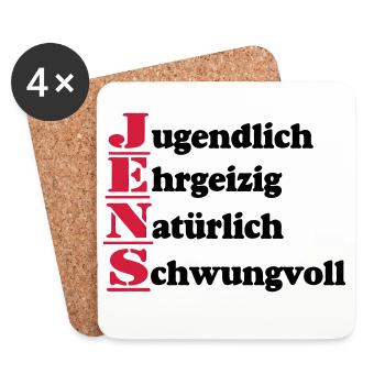 Jens , Vorname,Namensschild,Name,Fun Shirt (25) - Untersetzer (4er-Set) - Weiß - Vorne