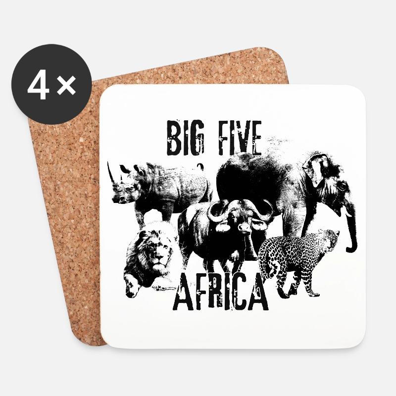 Löwe Nashorn Elefant Leopard Büffel Big Five - Untersetzer (4er-Set) - Weiß