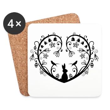Heart with Easter bunny, snowdrops and easter eggs - Coasters (set of 4) - white - Front