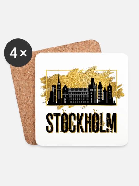 Stockholm Zweden Zweden Skyline City Gold - Underlägg (4-pack) - vit