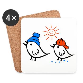 Sparrow, Sun, Spring - Coasters (set of 4) - white - Front