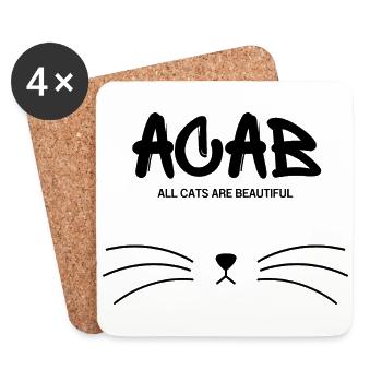 ACAB - All Cats Are Beautiful - Black - Untersetzer (4er-Set) - Weiß - Vorne