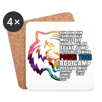 POWER TIGER BOOTCAMP - HALB Tiger, HALB Übungen EN - Untersetzer (4er-Set) - Weiß - Vorne