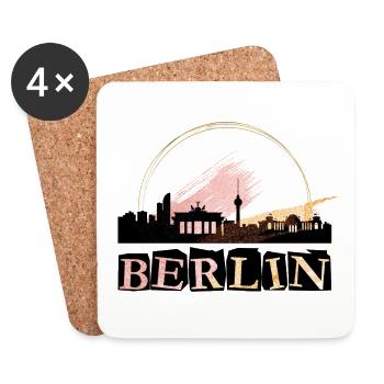 Berlin Allemagne City Skyline Police Or - Dessous de verre (lot de 4) - blanc - Devant
