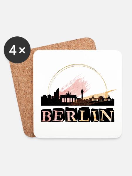 Berlin Deutschland Stadt Skyline Schrift Gold - Untersetzer (4er-Set) - Weiß