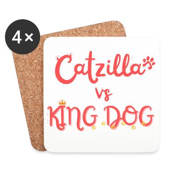 Catzilla vs King Dog - Coasters (set of 4) - white - Front