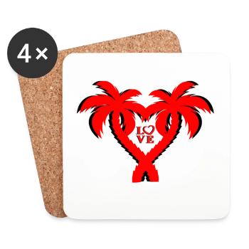 Herz-Palmen Liebe Motiv - Untersetzer (4er-Set) - Weiß - Vorne