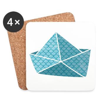 Papierboot Fisch Schuppen urlaubsreif Schiff Boot - Untersetzer (4er-Set) - Weiß - Vorne