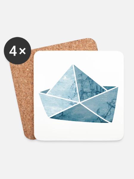 Paper Boat Anchor Sea Sea Ship Holiday Boat - Coasters (set of 4) - white