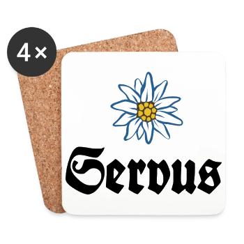 Servus - Alpen Edelweiß Gruß aus Bayern - Untersetzer (4er-Set) - Weiß - Vorne