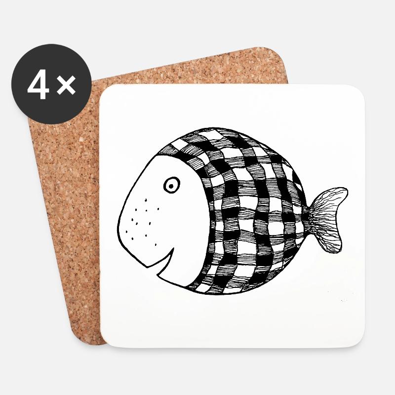 Dicker Fisch kariert - Untersetzer (4er-Set) - Weiß
