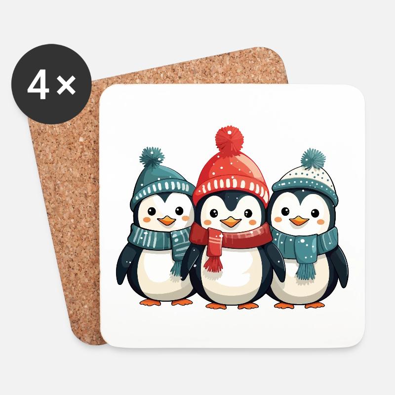 Weihnachten Pinguine Schal Mütze Xmas Süß Niedlich - Untersetzer (4er-Set) - Weiß