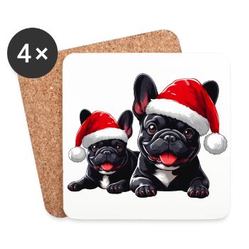Französische Bulldogge Weihnachtsmann - Untersetzer (4er-Set) - Weiß - Vorne