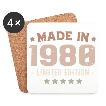 Made In 1980 Cadeau Anniversaire 1980 Vintage 1980 - Dessous de verre (lot de 4) - blanc - Devant