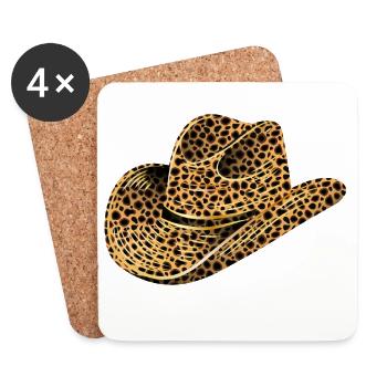 Cowboy Hat, Western Hat in Leopard Print - Coasters (set of 4) - white - Front