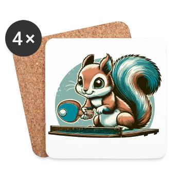 Mignon écureuil de dessin animé jouant au tennis de table - Dessous de verre (lot de 4) - blanc - Devant