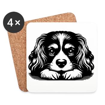 Cavalier King Charles Tête d’Épagneul avec Pattes - Dessous de verre (lot de 4) - blanc - Devant