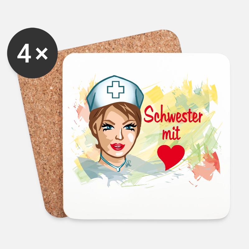 Schwester mit Herz Pflegehelden - Untersetzer (4er-Set) - Weiß