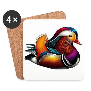 Canard mandarin - Dessous de verre (lot de 4) - blanc - Devant
