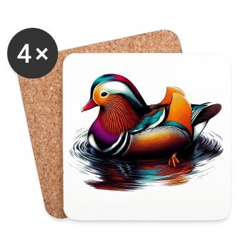 Canard mandarin - Dessous de verre (lot de 4) - blanc - Devant