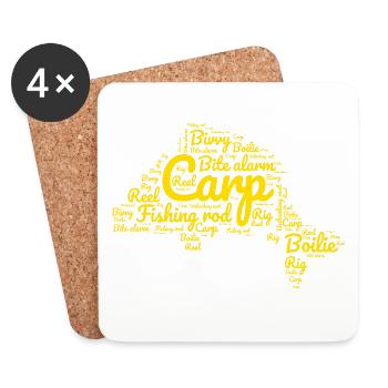 Carp Fishing - Carp-Shaped Yellow Words - Coasters (set of 4) - white - Front