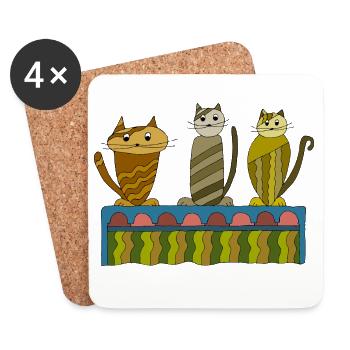 Niedliche Katzen auf einem bunten Regal - Untersetzer (4er-Set) - Weiß - Vorne