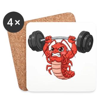 homard entraînement haltère haltérophilie fitness dessin animé - Dessous de verre (lot de 4) - blanc - Devant