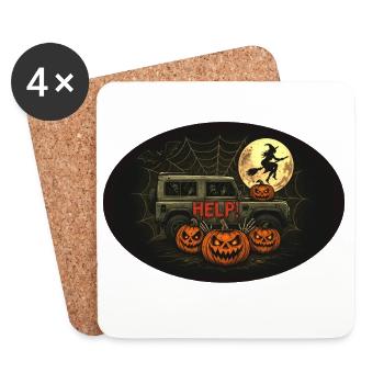 Halloween Defender with Pumpkins and Witch - Coasters (set of 4) - white - Front