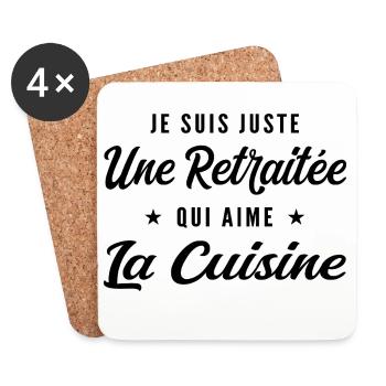 Retraitée Cuisinière Humour Cadeau Retraite - Dessous de verre (lot de 4) - blanc - Devant