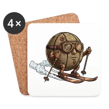 Steampunk Skier Ball Figure Retro Winter Sports - Coasters (set of 4) - white - Front