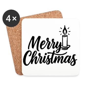 Joyeux Noël avec bougie de Noël - Dessous de verre (lot de 4) - blanc - Devant