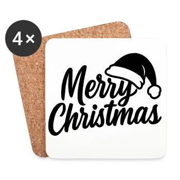 Joyeux Noël avec le Père Noël Hat - Dessous de verre (lot de 4) - blanc - Devant