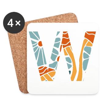 Lettre w fleurs groovy idée cadeau - Dessous de verre (lot de 4) - blanc - Devant