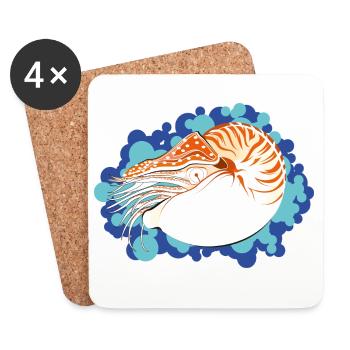 Nautilus Pompilius - Art marin rétro - Dessous de verre (lot de 4) - blanc - Devant