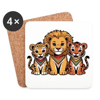 Amis Lion Tigre Léopard mignons - Dessous de verre (lot de 4) - blanc - Devant