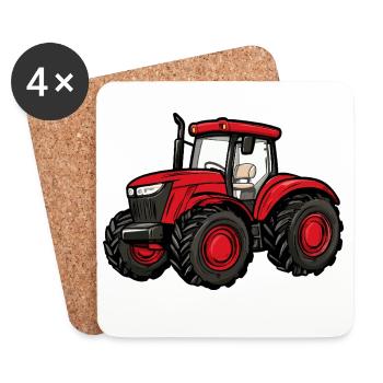 Dessin animé du Tracteur Rouge - Dessous de verre (lot de 4) - blanc - Devant