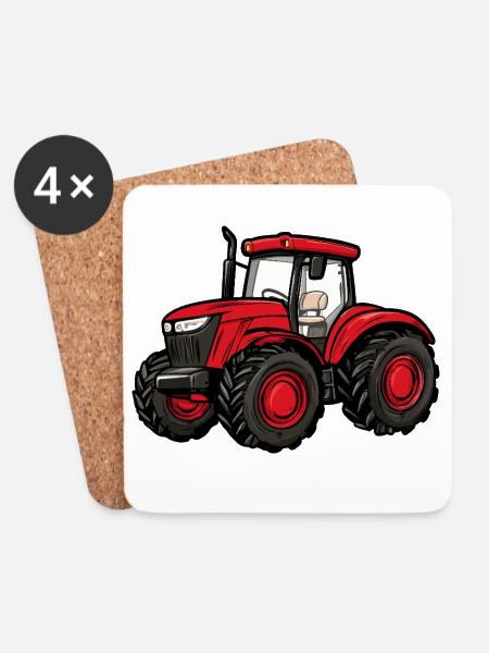 Roter Traktor Cartoon - Untersetzer (4er-Set) - Weiß