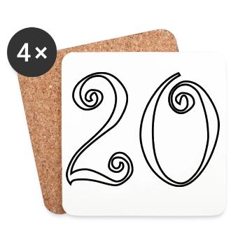 20. 20e ANNIVERSAIRE. ANNIVERSAIRE 20 ANS. 20 ANS. - Dessous de verre (lot de 4) - blanc - Devant