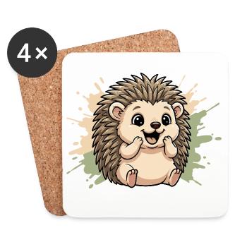 Cuddly hedgehog on pastel spritz - Coasters (set of 4) - white - Front