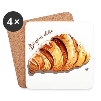 Croissant Abbildung mit Inschrift - Untersetzer (4er-Set) - Weiß - Vorne