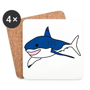 Great White Shark Cartoon - Coasters (set of 4) - white - Front