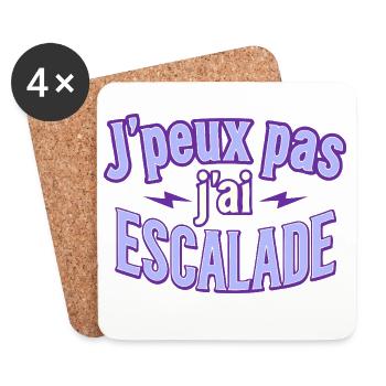 J'peux pas j'ai escalade – Tshirt humour - Dessous de verre (lot de 4) - blanc - Devant